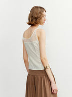 someone sometimes Ruffled Lettuce Edge Slim Fit Original Design Viscose Blend Cream Tank Tops