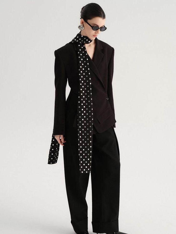 audreyyang Crossover Waist Office Relaxed Fit Women Double Breasted Black Blazers