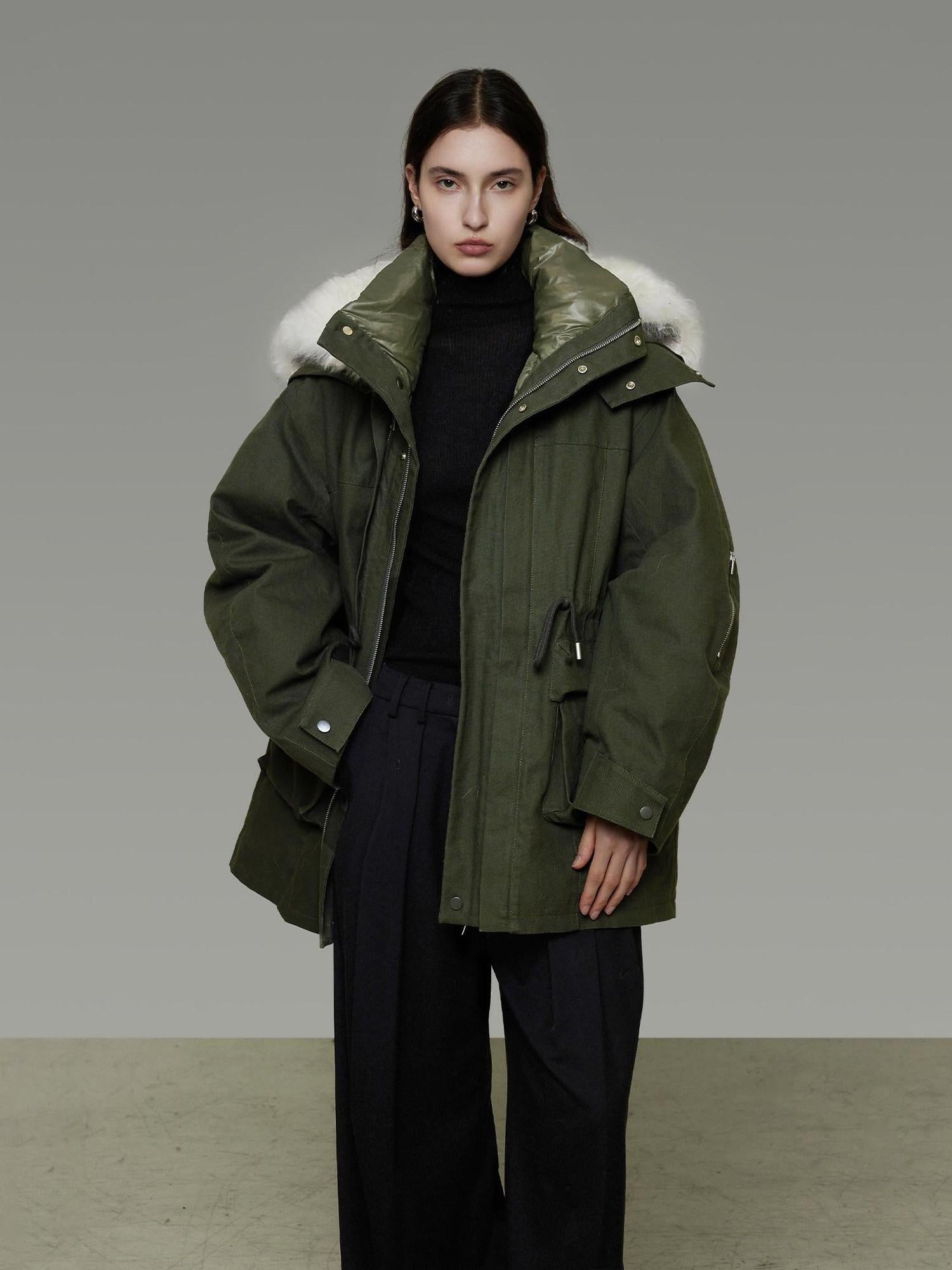 unspoken 90% White Duck Down Warm Midlength Stand Collar Women Army Green Down Jackets