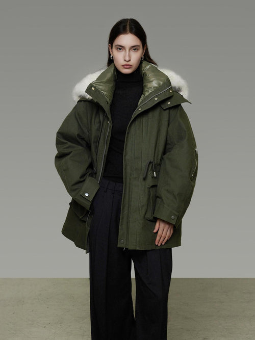 unspoken 90% White Duck Down Warm Midlength Stand Collar Women Army Green Down Jackets