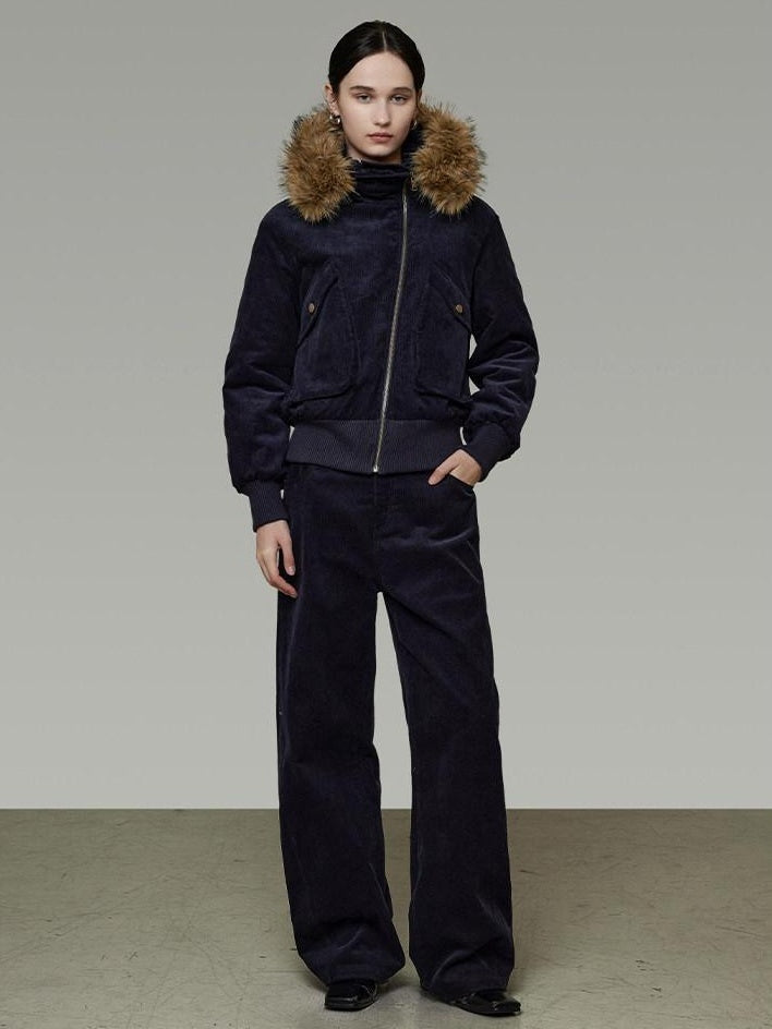 unspoken Thick Cotton Hooded Oversized Minimal Commuter Navy Zippered Puffer Jackets
