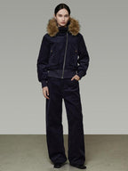 unspoken Thick Cotton Hooded Oversized Minimal Commuter Navy Zippered Puffer Jackets