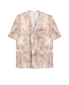audreyyang Wrinkle Resistant Milk Tea Print Collarless Short Sleeve Loose Fit Blazers