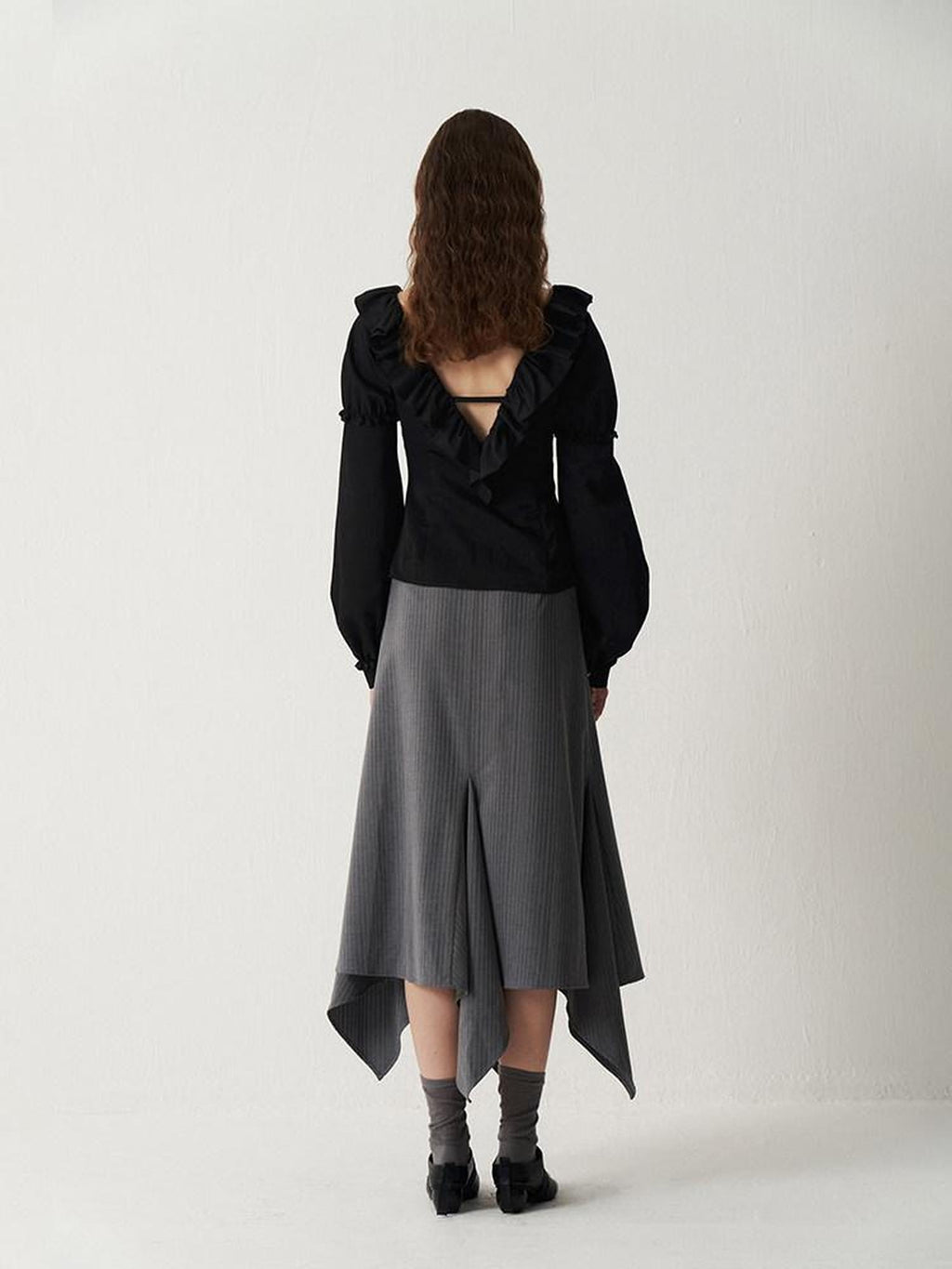someone sometimes Sleek V-neck Slim Fit Commuter Long Sleeve Black Poly Viscose Women Work Blouses