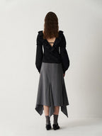 someone sometimes Sleek V-neck Slim Fit Commuter Long Sleeve Black Poly Viscose Women Work Blouses