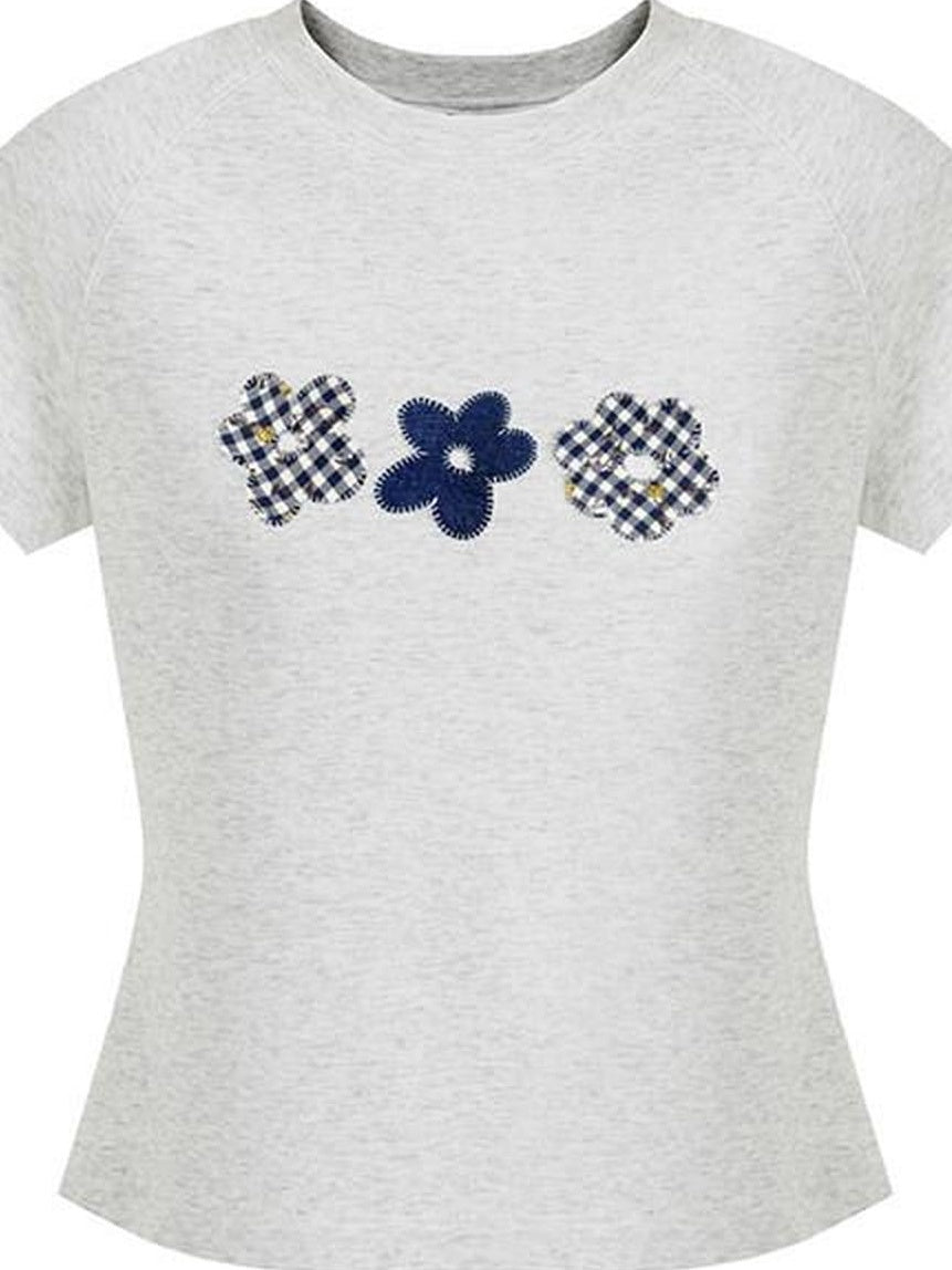fano Slim Cotton Floral Office Chic Women Round Neck Long Sleeve Crop Tops