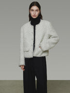 unspoken Lambswool Minimal Commuter Loose Single Button Round Neck Women Cropped Jackets