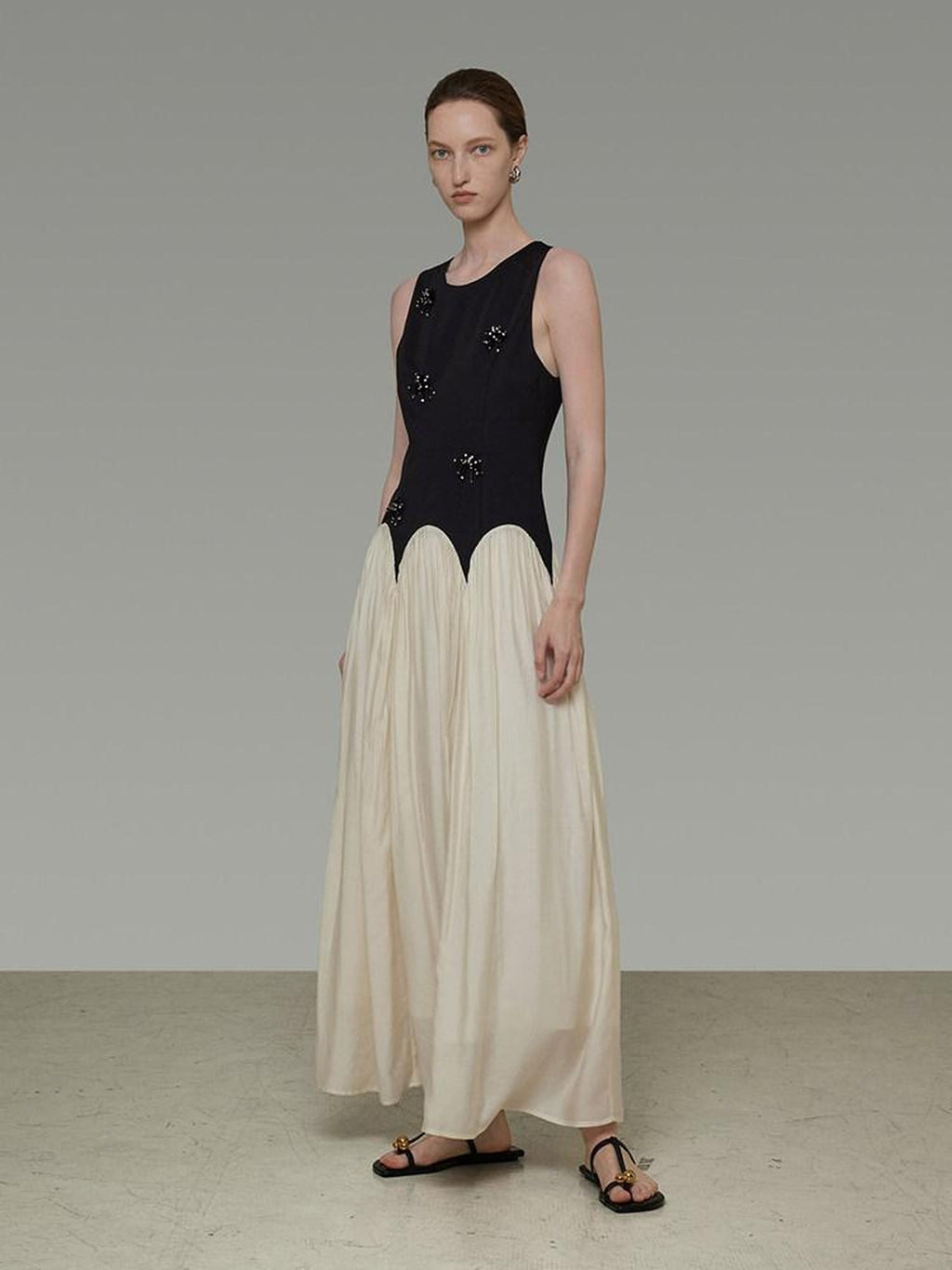 unspoken Elegant Beaded High Waist A Line Sleeveless Office Polyester Maxi Dresses