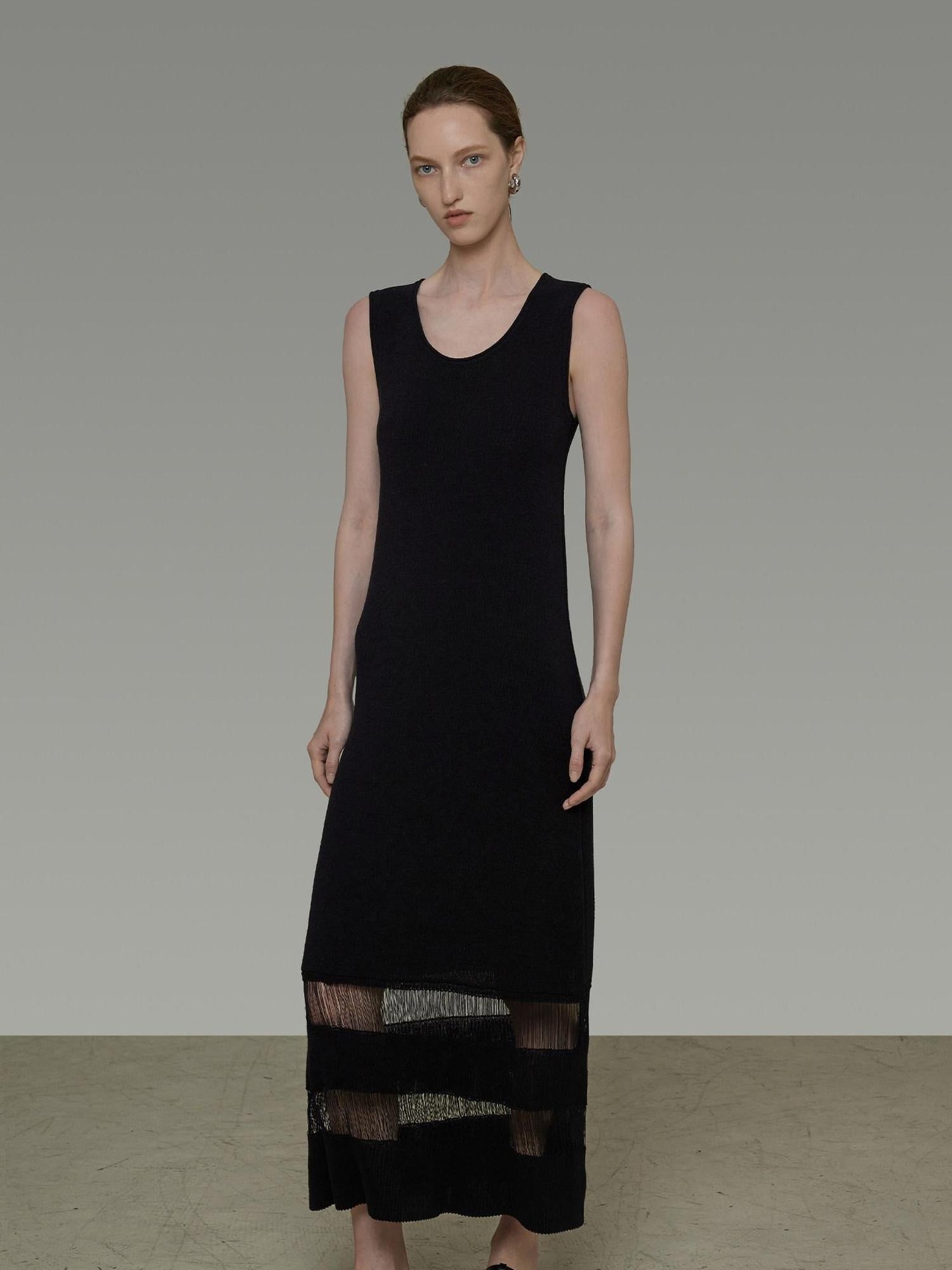 unspoken Elegant Sleeveless Cutout H Line Tank Dress City Commute Black Maxi Dresses