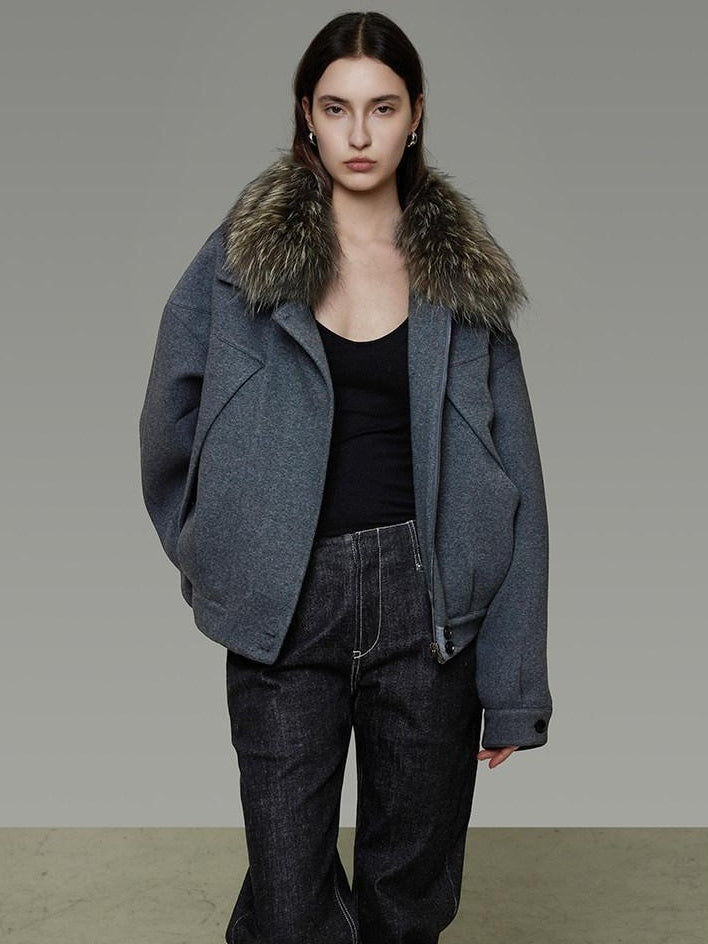 unspoken Deep Gray Cotton Zip Fur Collar Relaxed Commuter Insulated Puffer Jackets