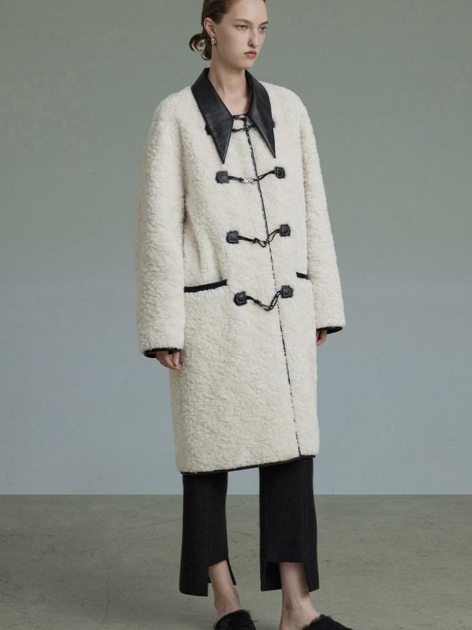 unspoken Thick Warm Minimalist Straight Fit Women Toggle Colorblock Mid Length Wool Coats