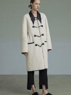 unspoken Thick Warm Minimalist Straight Fit Women Toggle Colorblock Mid Length Wool Coats