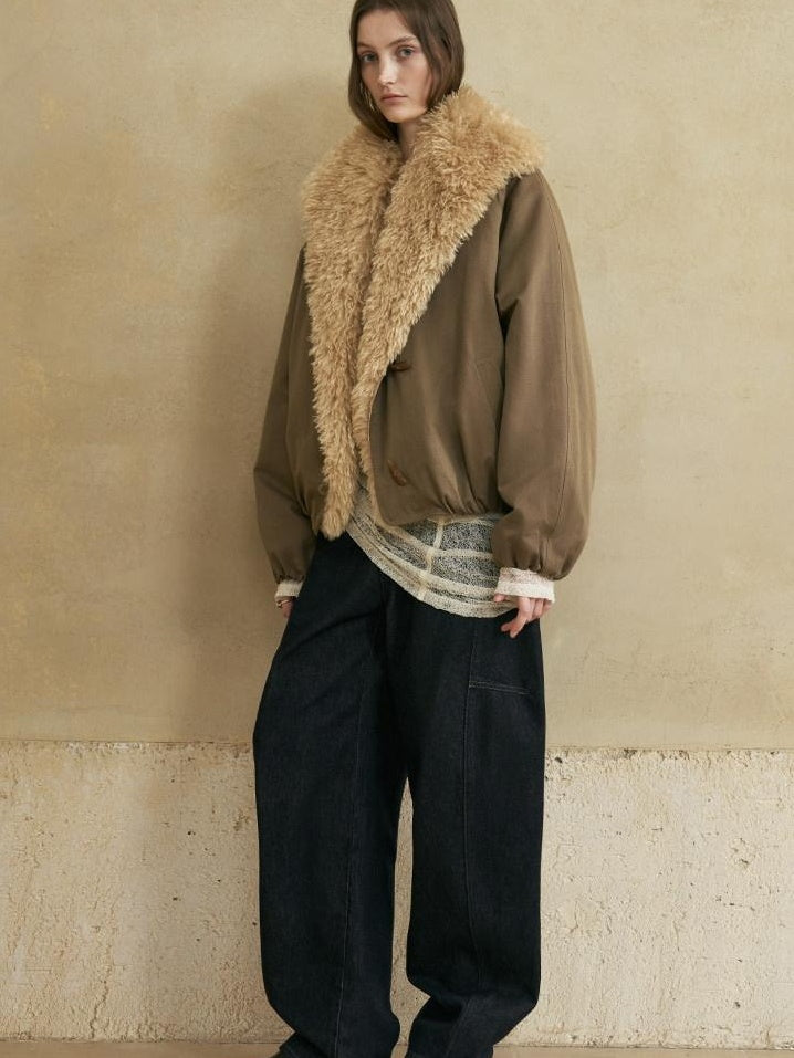 someonesometimes Cozy Commuter Cotton Blend Relaxed Short Collar Gray Brown Olive Puffer Jackets