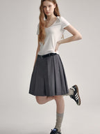 fano Cotton Tencel V-neck Straight Fit Women Black White Short Sleeve T-Shirts