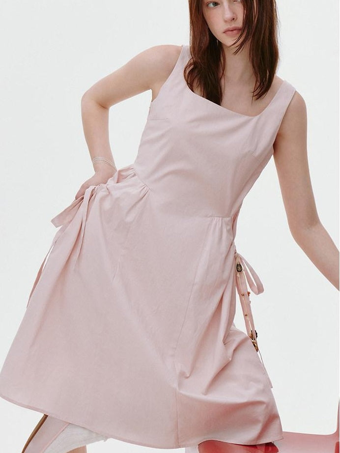 fano Tencel Lyocell Aline Sleeveless Square Neck Korean Commuter Midi Dresses