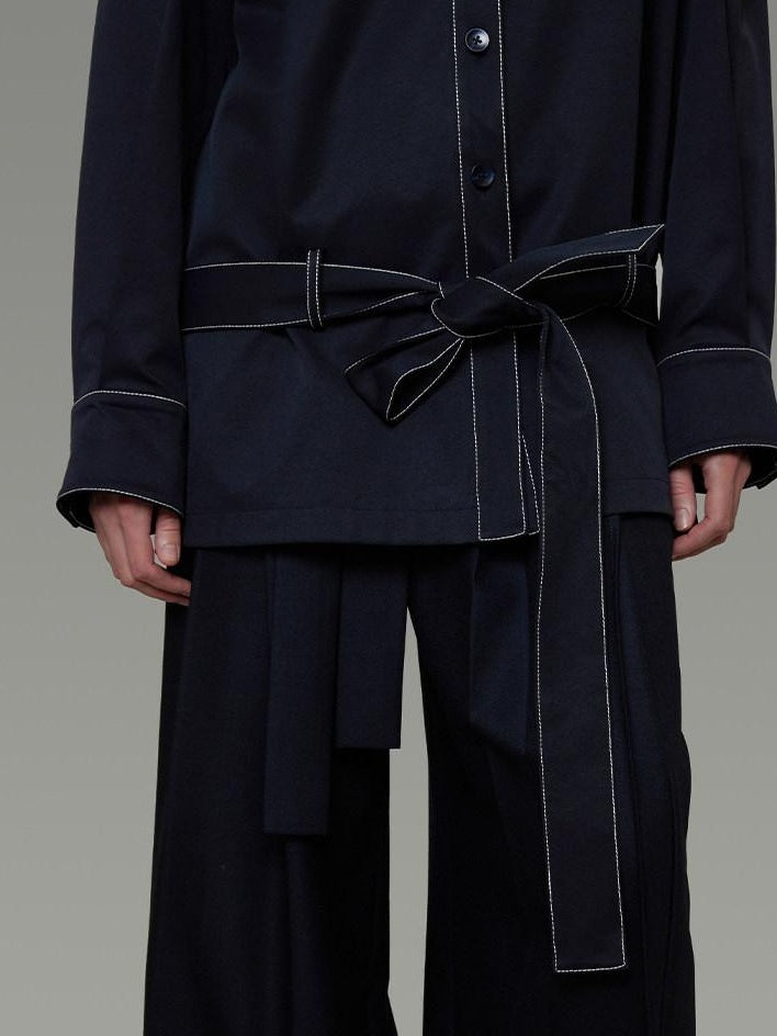 unspoken Vintage Loose Fit Irregular Pocket Detail Women Navy Polyester Trench Coats