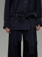 unspoken Vintage Loose Fit Irregular Pocket Detail Women Navy Polyester Trench Coats