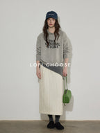 Lofi choose Cozy Knit Colorblock Letter Pullover Commuter Oversized Women Long Sleeve Hoodie
