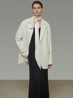 unspoken Warm Minimalist Oversized Ribbon Tie Lapel Long Sleeve Women Blazers