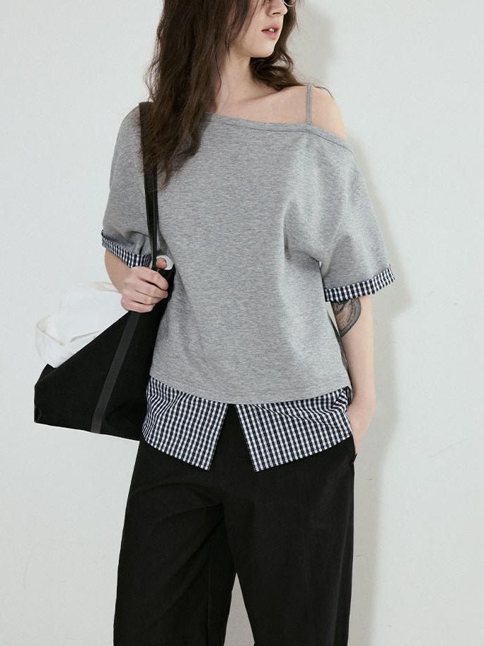 fano Cotton Blend Loose Korean Women Half Sleeve Bardot Off Shoulder Crop Tops