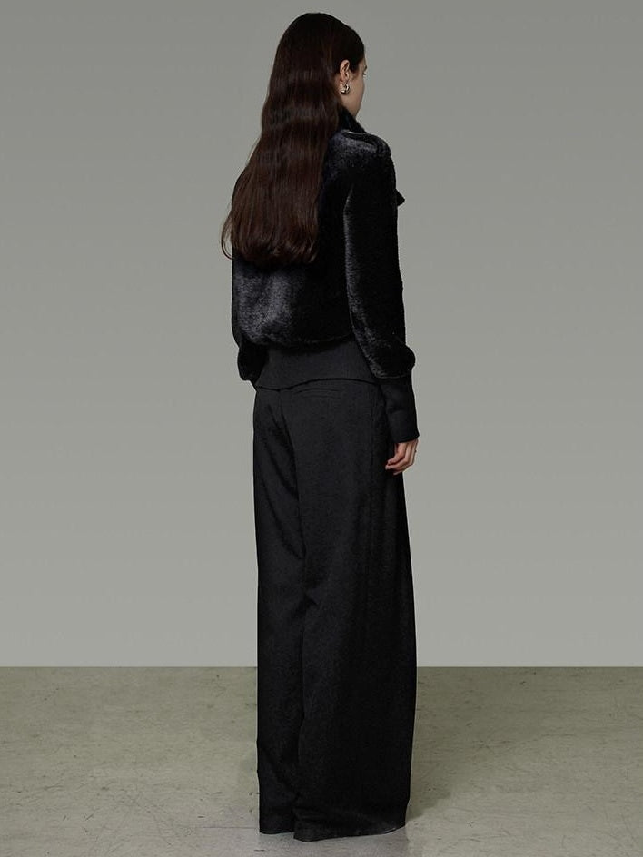unspoken Tailored Slim Minimalist Commuter Stand Collar Women Black Short Coat