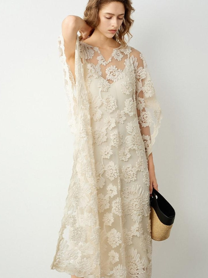 audreyyang Comfortable Polyester Insta Loose Fit V-neck Short Sleeve A Line Maxi Dresses