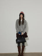 Lofi choose Soft Acrylic V-neck Loose Fit Office Knit Pullover Grey Brown Sweaters
