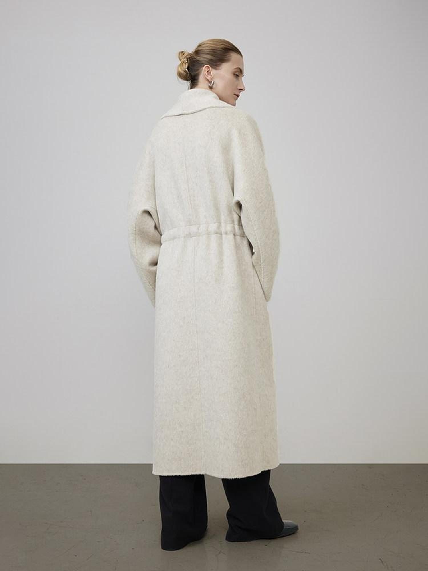 unspoken Warm Wool Rabbit Silk Blend Tie Waist Straight Cut Minimal Commuter Long Coats