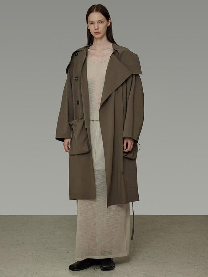 unspoken Viscose Blend Loose Fit Single Breasted Minimalist For Women Brown Long Coats