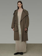 unspoken Viscose Blend Loose Fit Single Breasted Minimalist For Women Brown Long Coats