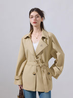 ikyou Lightweight Khaki High Waist Belted Artistic Lapel Women Trench Coats