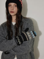 Lofi choose Knit Wool Blend Zip Cardigan Loose Fit Office Gray Short Skirt Top & Skirt Sets