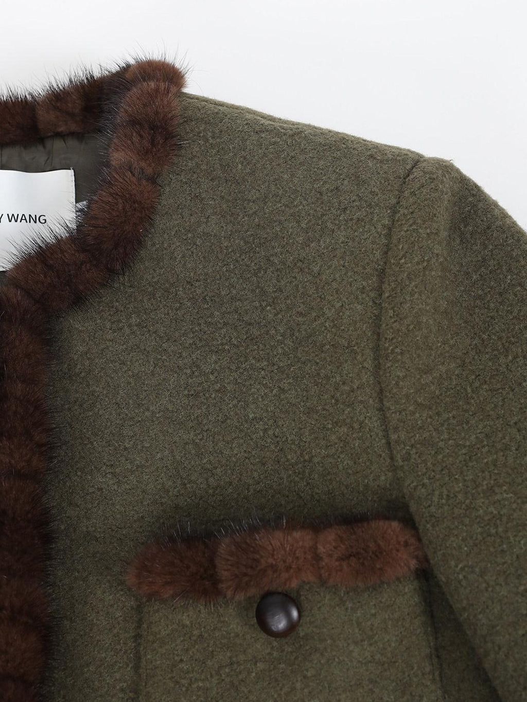audreyyang Insulated Loose Fit Hooded Wool Blend Hidden Button Beech Green Cropped Jackets