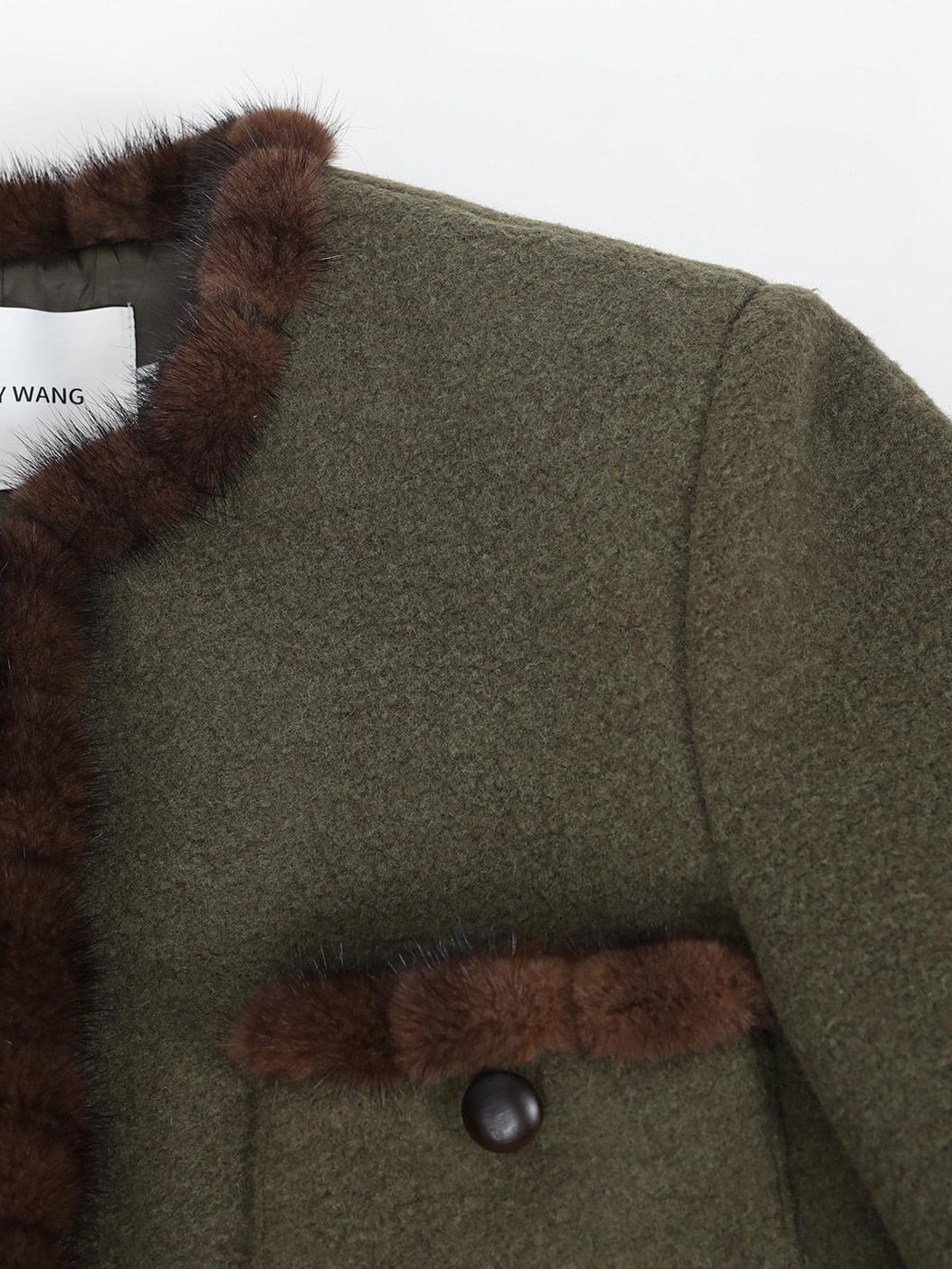 audreyyang Insulated Loose Fit Hooded Wool Blend Hidden Button Beech Green Cropped Jackets