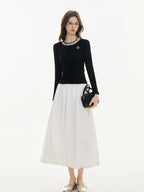 ikyou Rhinestone Soft Cotton Blend Slim Fit Workwear Black Long Sleeve T-Shirts
