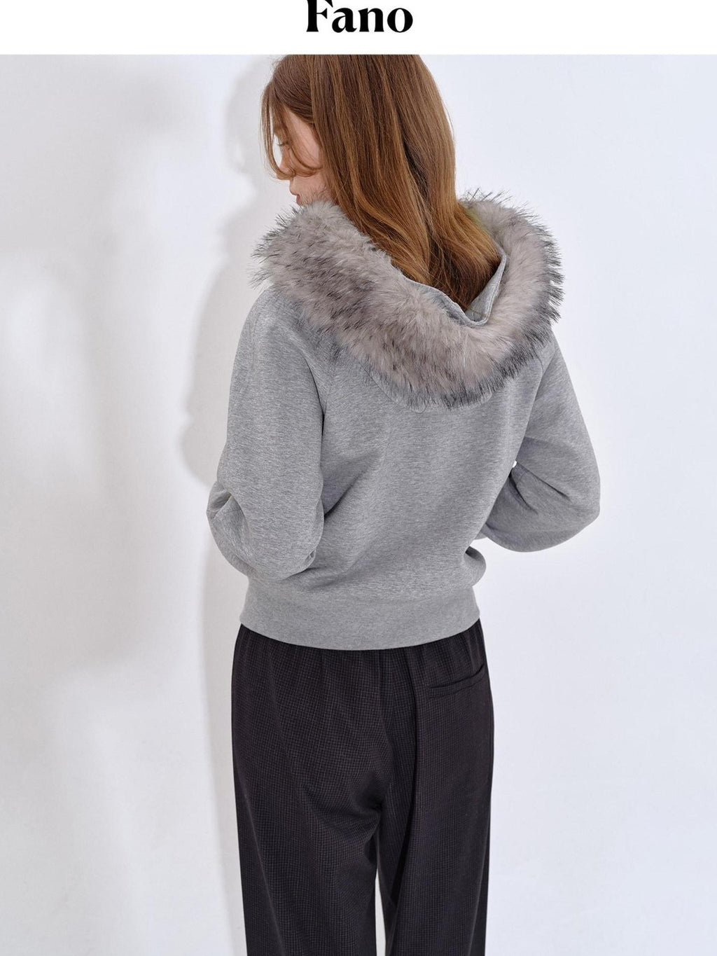 fano Detachable Zip Windproof Short Loose Casual Women Apple Shape Heather Gray Hoodie