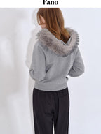 fano Detachable Zip Windproof Short Loose Casual Women Apple Shape Heather Gray Hoodie
