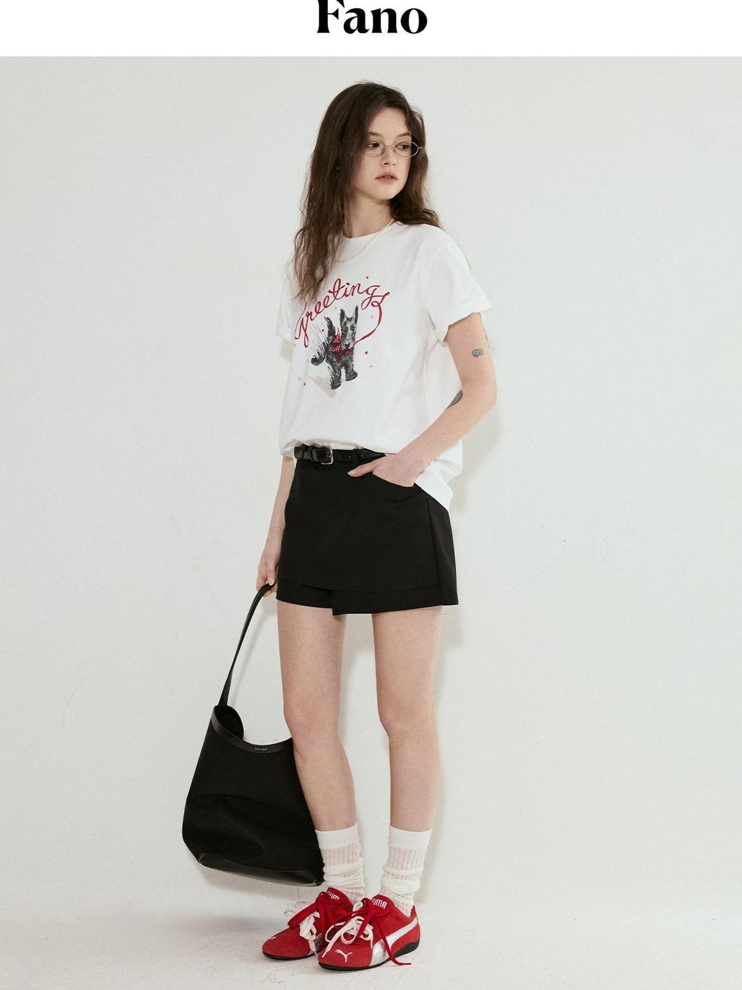 fano Cotton Blend Korean Loose Fit Crewneck Women White Printed Short Sleeve T-Shirts