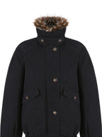fano Warm 90% White Duck Down Fur Collar Loose High Waist Minimal Black Down Jackets