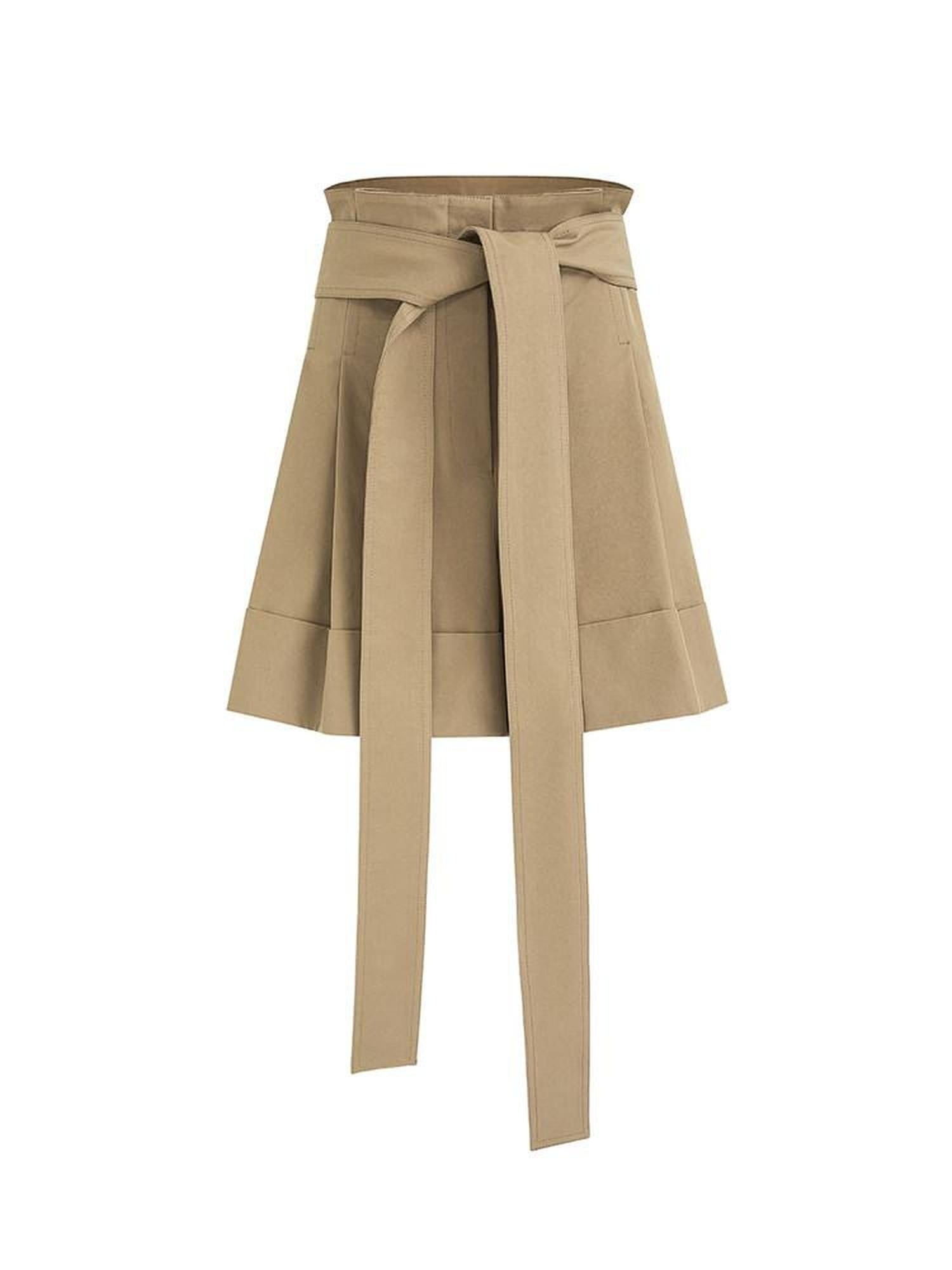 unspoken High Waist Drawstring Minimalist Workwear Cotton Blend Khaki Mid-Length Shorts