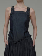 unspoken Minimalist Pleated Cinched Waist Cotton A Line Strap Dress Women Maxi Dresses