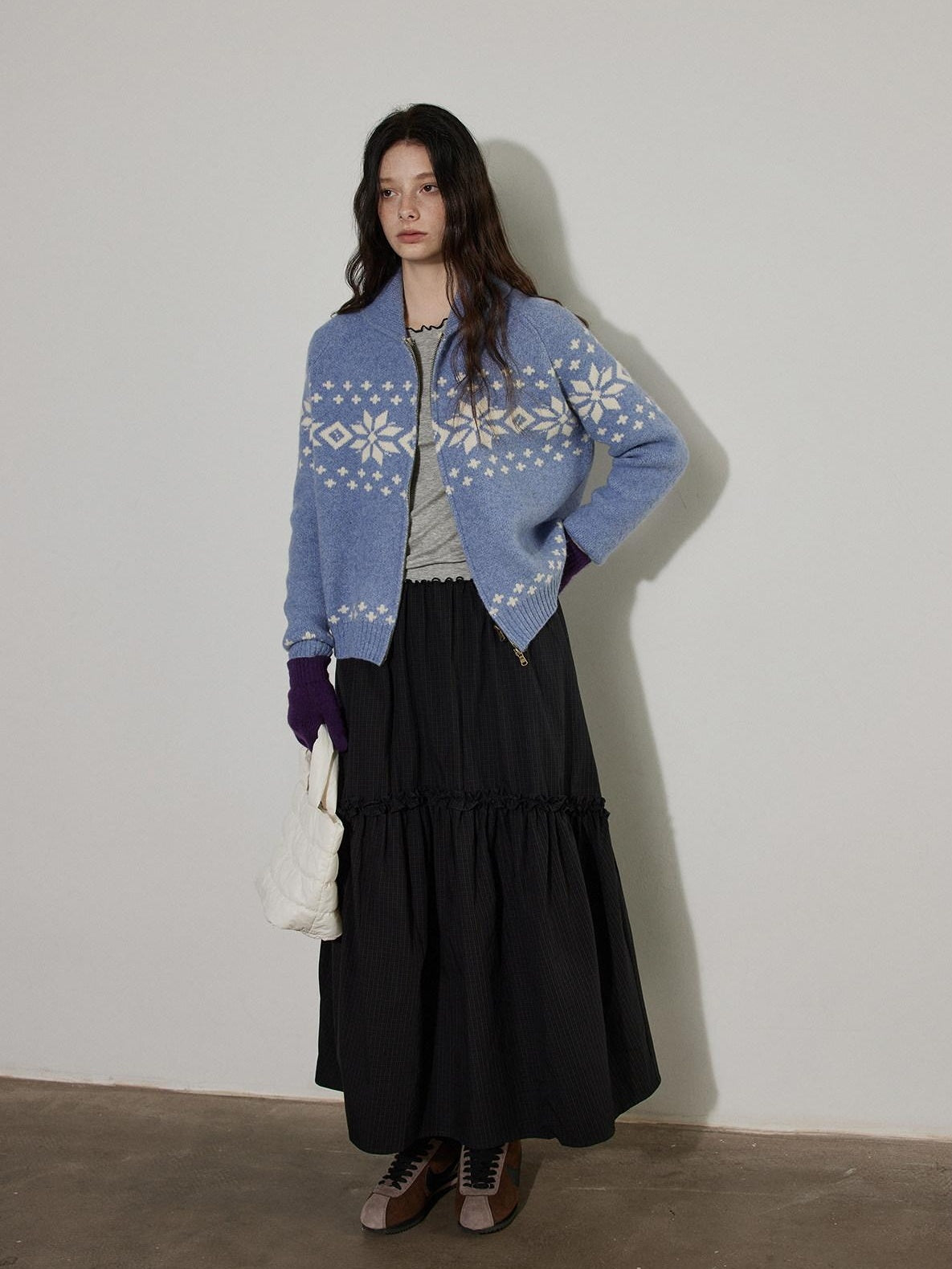 Lofi choose Pure Cotton Elastic Waist Ruffle Hem A Line Women Workwear Maxi Skirts