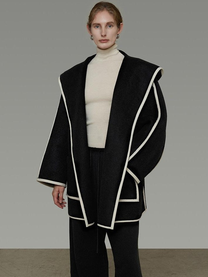 unspoken Premium Wool Alpaca Blend Straight Tailored Office Notch Lapel Black Wool Coats