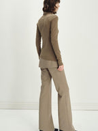 someonesometimes Asymmetrical Tie Natural Waist Micro Flare Women Polyester Blend Flared Pants