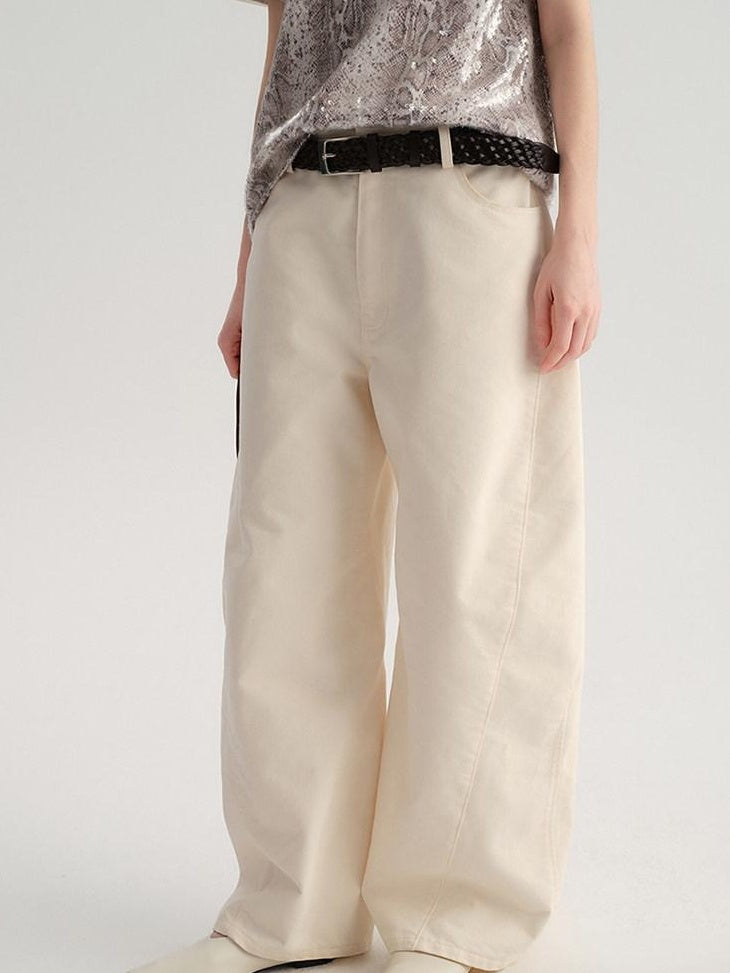 audreyyang High Waist Pure Cotton Pockets Relaxed Fit Women Solid Wide Leg Pants