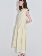 fano Pure Cotton Minimalist V-neck Sleeveless A Line Casual Women Yellow Maxi Dresses
