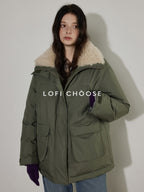 Lofi choose 90 Percent White Duck Down Insulated Commuter Relaxed Fit Olive Zip Down Jackets
