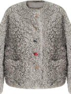 fano Faux Fur Straight Cut Minimal Workwear Women Gray Khaki Short Coat