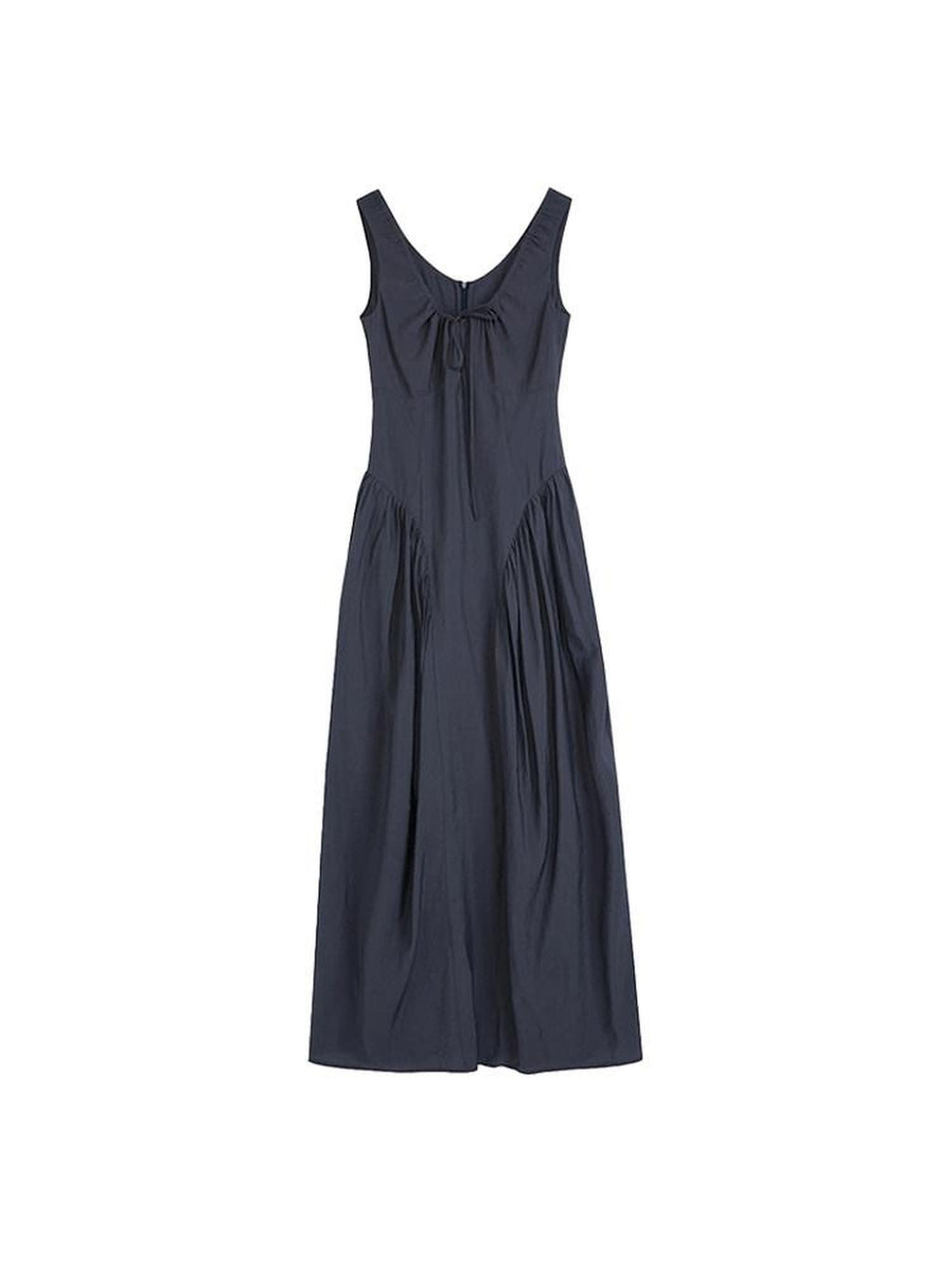unspoken Pleated High Waist Minimal H Silhouette U Neck Sleeveless Office Maxi Dresses