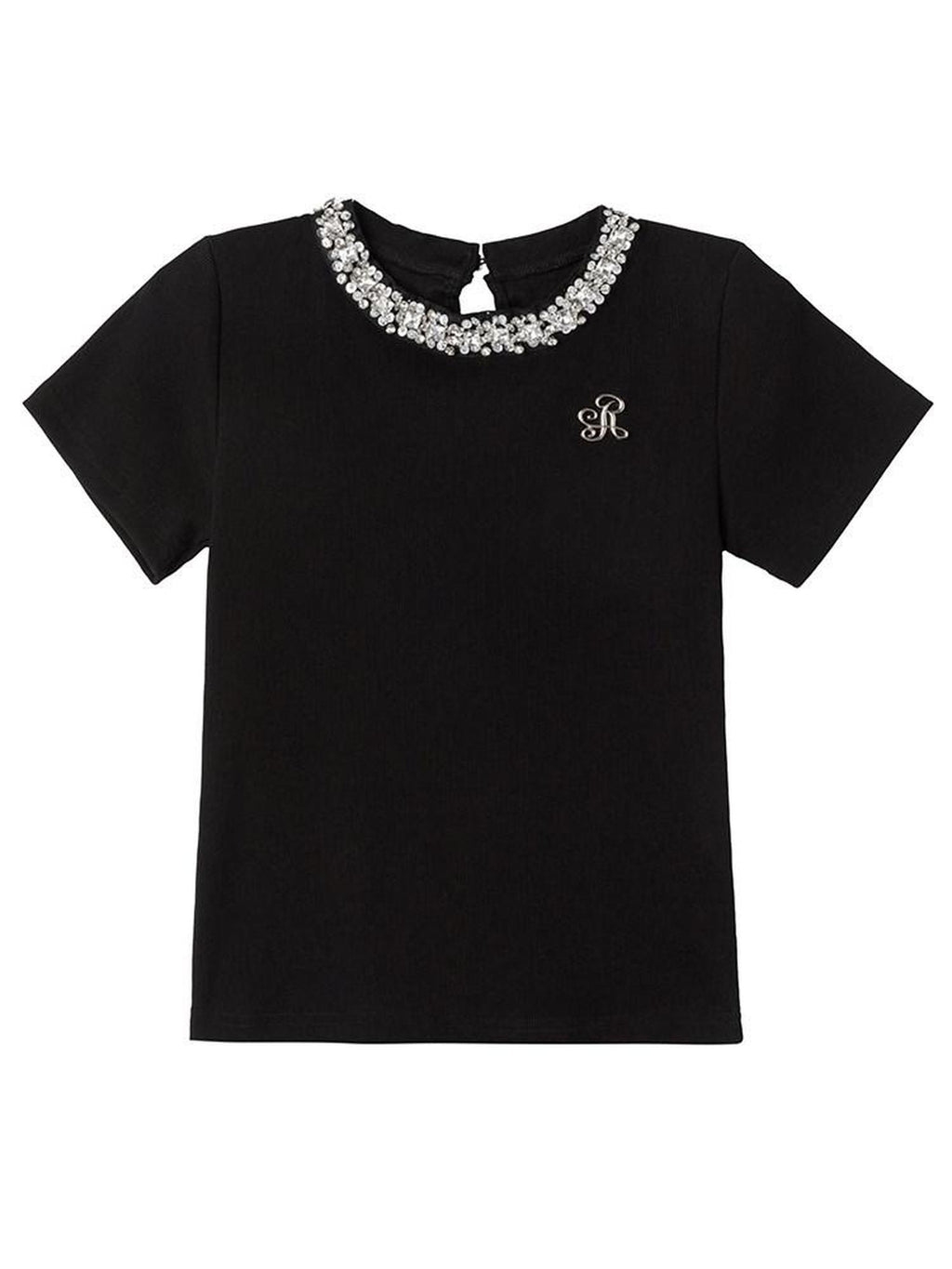 ikyou Durable Cotton Blend Slim Fit Short Sleeve Crewneck Women Black Basic Crop Tops
